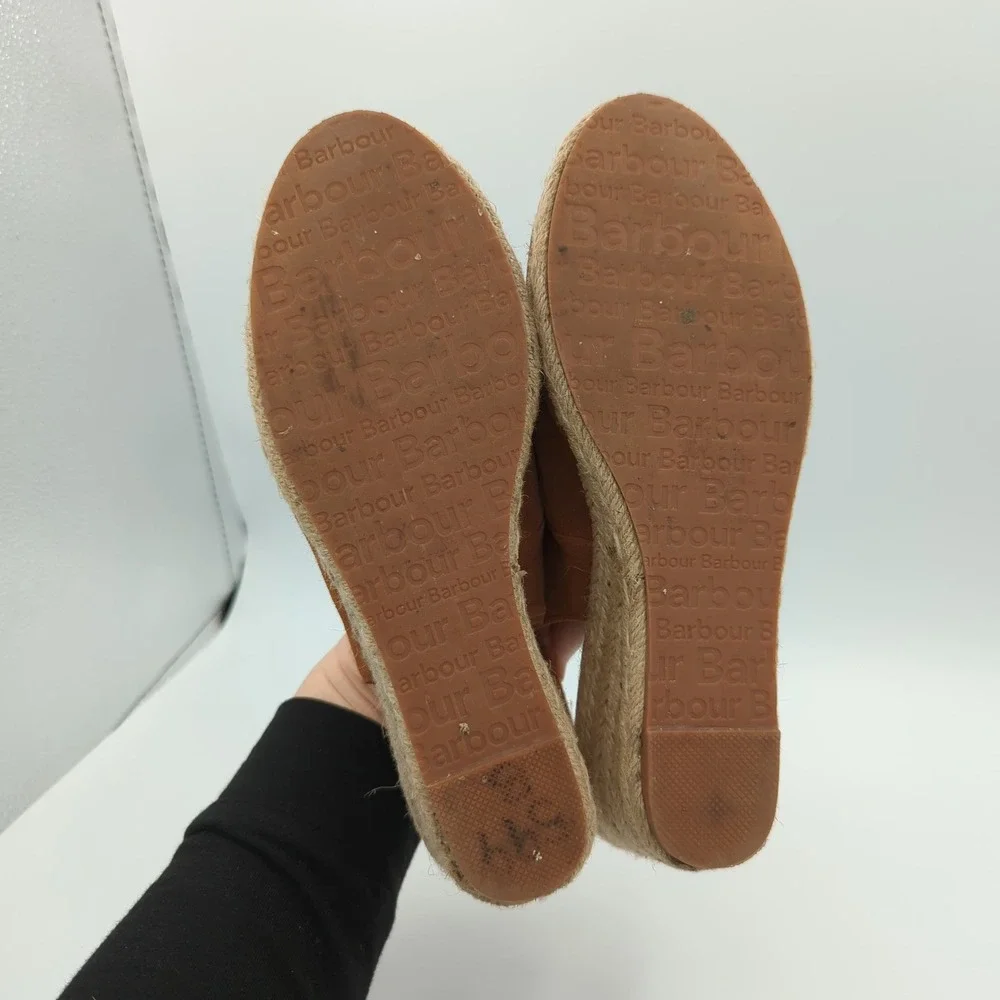 Barbour Nadia Women's Brown‎ Suede Espadrille Wedge Slingback Sandals US 8 UK 6